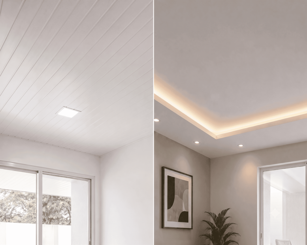Comparação entre forro de PVC ou gesso instalado no teto