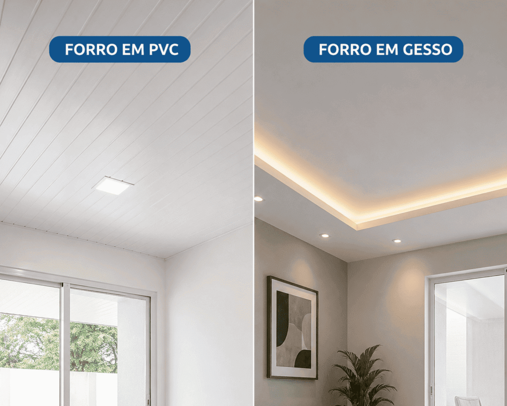 Comparação entre forro de PVC ou gesso instalado no teto