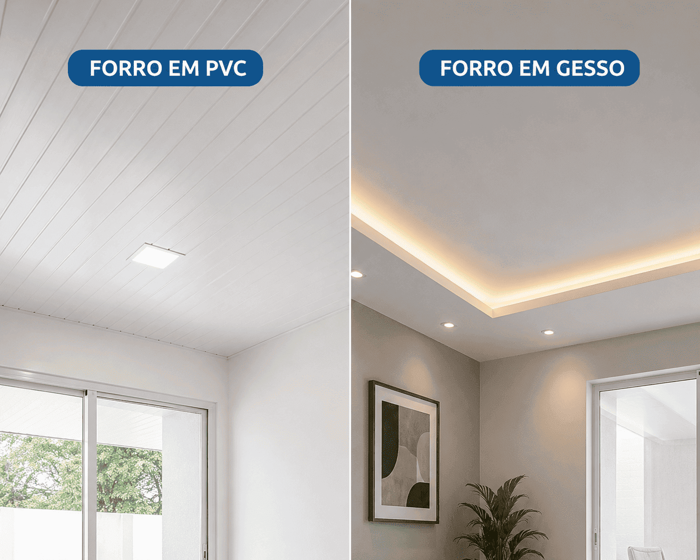 Comparação entre forro de PVC ou gesso instalado no teto
