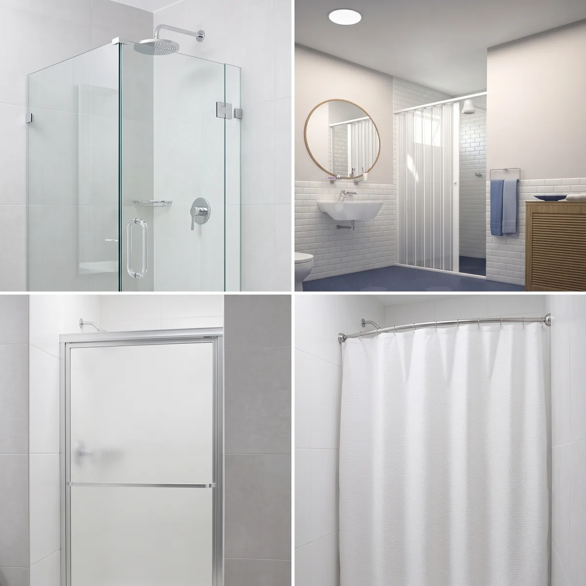 Comparação dos tipos de box de banheiro: vidro, PVC sanfonado, vidro jateado e cortina